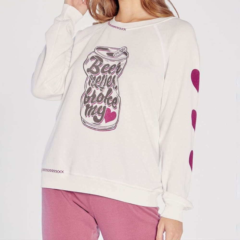 Purple & White Beer Never Broke My Heart Longsleeve Top